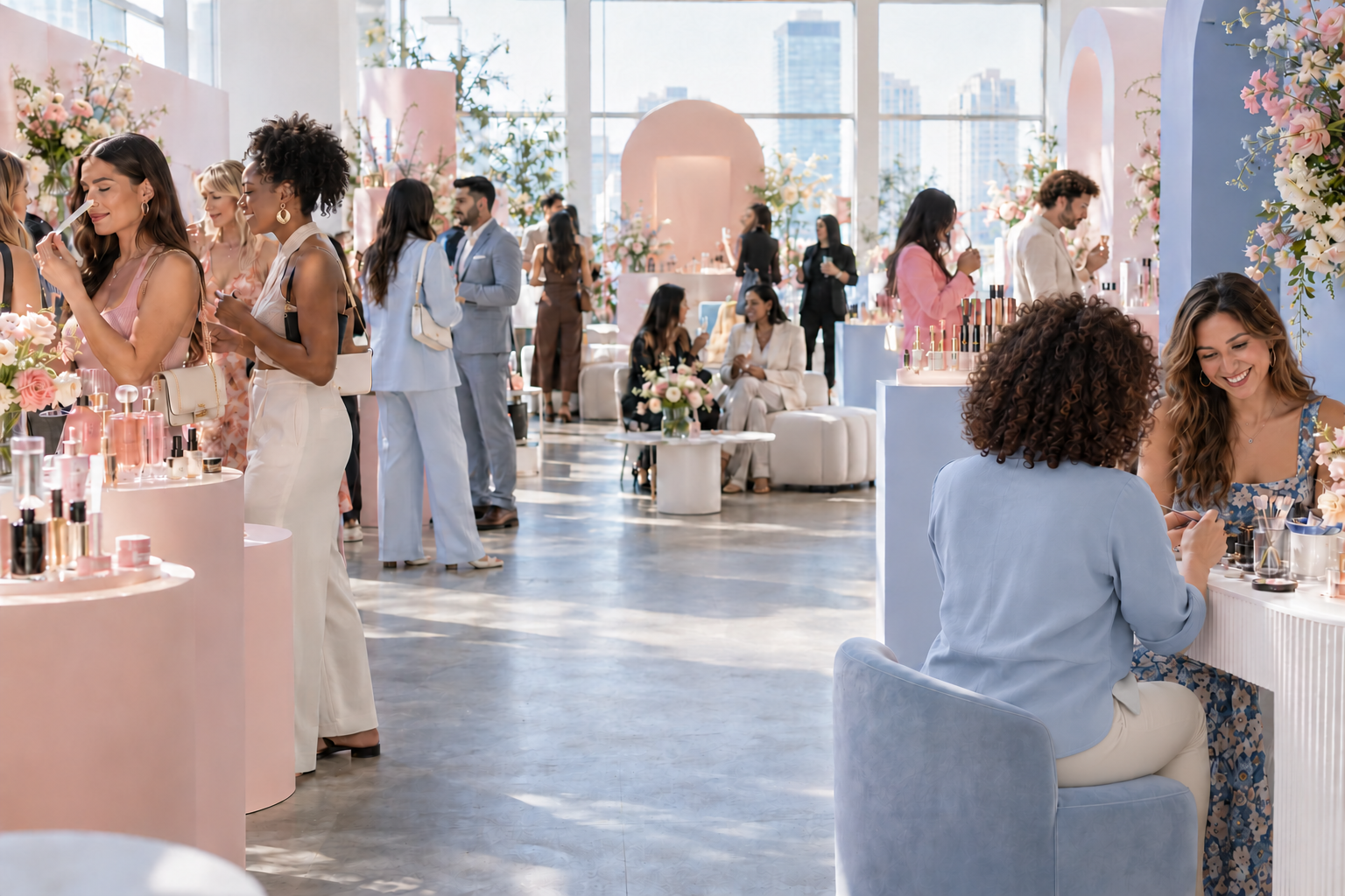 Fragrance launch with guests and live perfume-bottle personalization